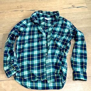 Gap Mens S green blue yellow white plaid flannel - terrific like new condition